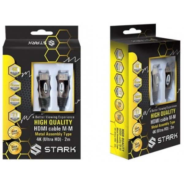 STARK kabl HDMI M-M, pozlaćen 4K(Ultra HD), metalno kućište, podržava 3D, 2m
