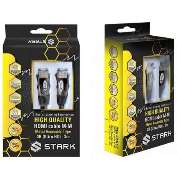 STARK kabl HDMI M-M, pozlaćen 4K(Ultra HD), metalno kućište, podržava 3D, 3m