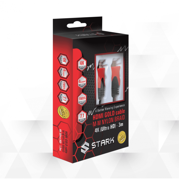 STARK kabl HDMI M-M 3m pozlaćen 4K(Ultra HD),pleteni sa zaštitom od 4 sloja - Image 2