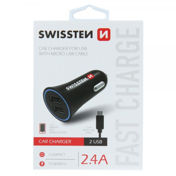 SWISSTEN Auto Punjac 2.4A 2xUsb Micro (Crna) - Image 2