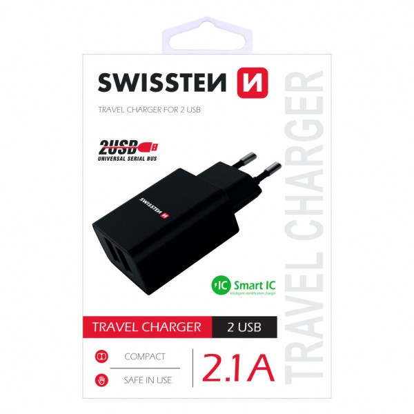 SWISSTEN Kuciste Punjaca 2.1A 2xUsb (Crna) - Image 2