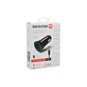 SWISSTEN Auto Punjac 2.4A 2xUsb Type-C (Crna)