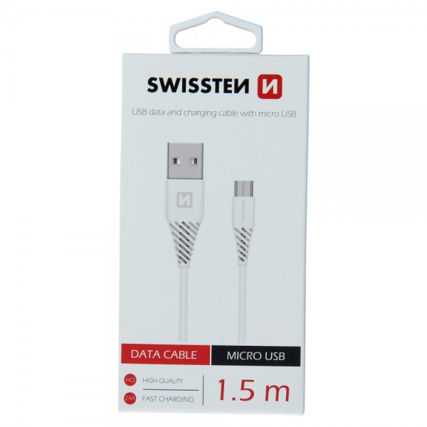 SWISSTEN USB Data Cable 1.5m Micro (Bela) - Image 3