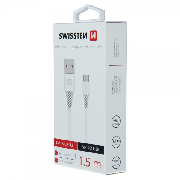 SWISSTEN USB Data Cable 1.5m Micro (Bela) - Image 2