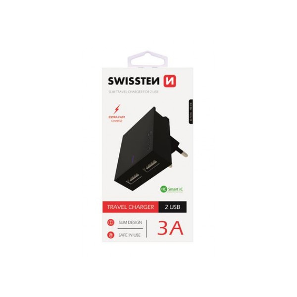 SWISSTEN Kuciste Punjaca 3A 2xUsb (Crna) - Image 2