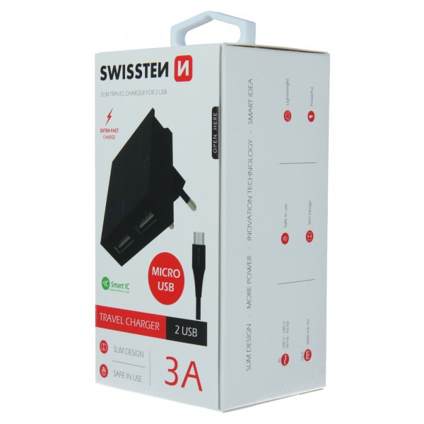 SWISSTEN Kucni Punjac 3A 2xUsb Micro (Crna) - Image 3