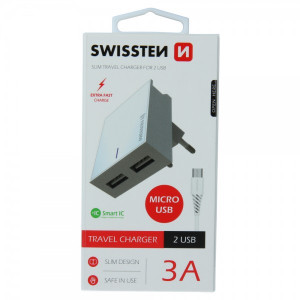 SWISSTEN Kucni Punjac 3A 2xUsb Micro (Bela)