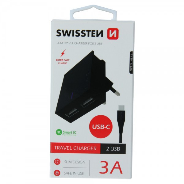 SWISSTEN  Kucni Punjac 3A 2xUsb Type-C (Crna)