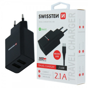 SWISSTEN Kucni Punjac 2.1A 2xUsb Micro (Crna)