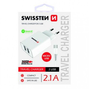 SWISSTEN Kucni Punjac 2.1A 2xUsb Micro (Bela)