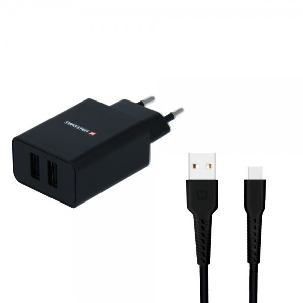 SWISSTEN Kucni Punjac 2.1A 2xUsb Type-C (Crna)