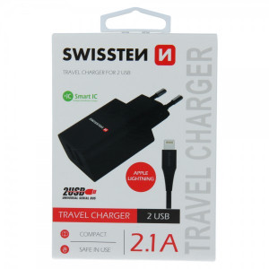 SWISSTEN Kucni Punjac 2.1A 2xUsb Lightning (Crna)