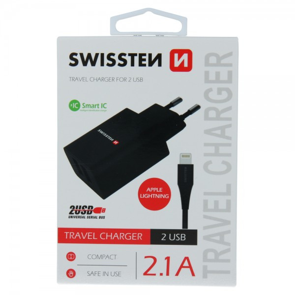 SWISSTEN Kucni Punjac 2.1A 2xUsb Lightning (Crna)