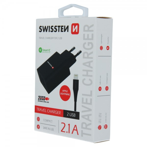 SWISSTEN Kucni Punjac 2.1A 2xUsb Lightning (Crna) - Image 3