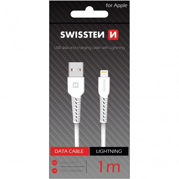 SWISSTEN USB Data Cable 1m Lightning (Bela) - Image 2