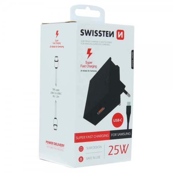 SWISSTEN Kucni Punjač 25W type C na Type C 1.2m (Crna) - Image 3