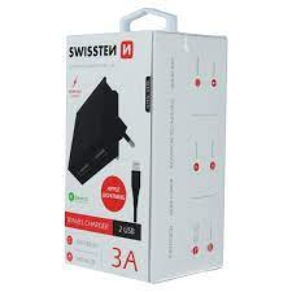 SWISSTEN Kucni Punjac 3A 2xUsb Lightning (Crna) - Image 3