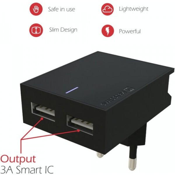 SWISSTEN Kucni Punjac 3A 2xUsb Lightning (Crna)
