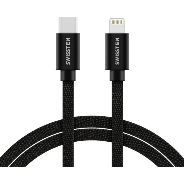 SWISSTEN DATA CABLE TEXTILE USB-C/LIGHTNING 1.2m (Crna)