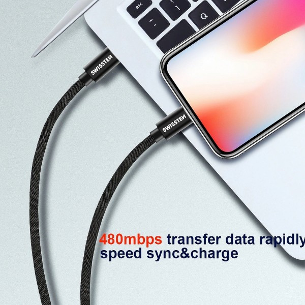 SWISSTEN DATA CABLE TEXTILE USB-C/LIGHTNING 1.2m (Crna) - Image 3