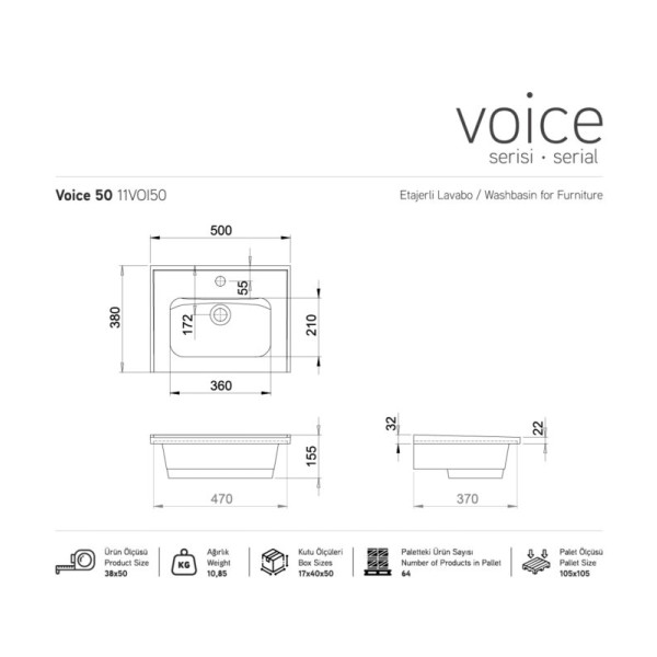 CERAMO Lavabo Voice 50 za kupatilski nameštaj - Image 3