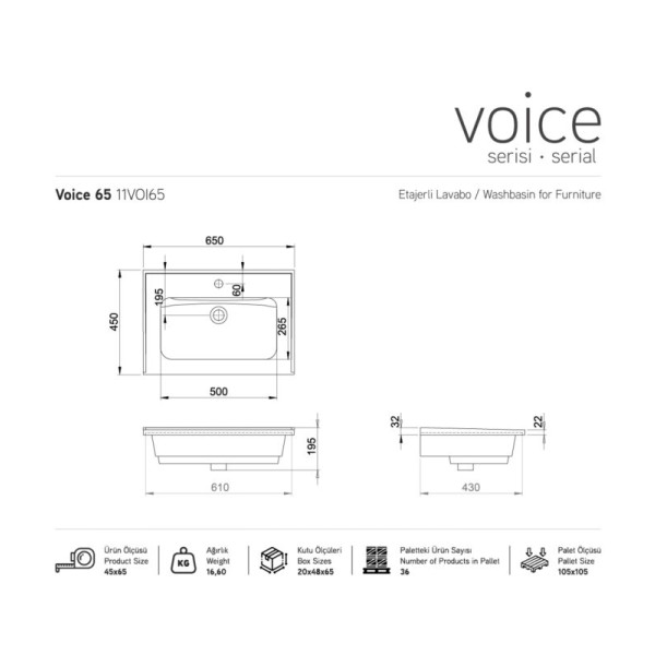 CERAMO Lavabo Voice 65 za kupatilski nameštaj - Image 3