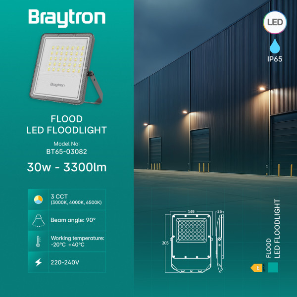BRAYTRON Led reflektor BRY-FLOOD-PF-30W-SIVI-3U1-IP65 - Image 3