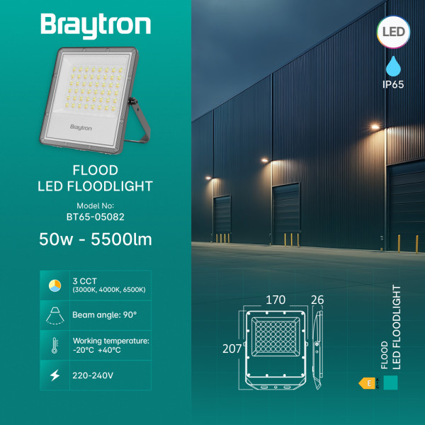 BRAYTRON Led reflektor BRY-FLOOD-PF-50W-SIVI-3U1-IP65 - Image 3