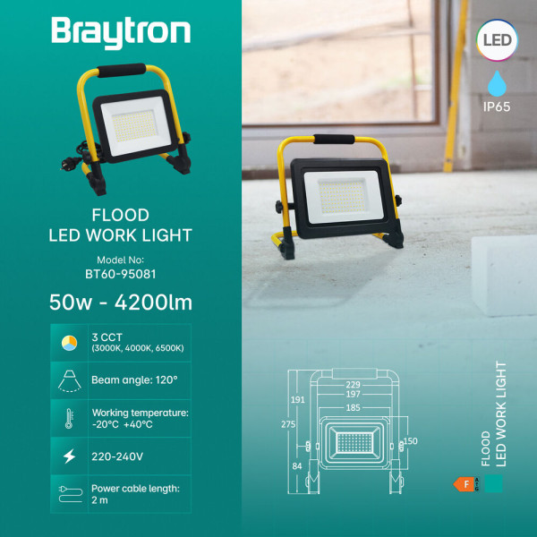 BRAYTRON Prenosivi Led reflektor BRY-FLOOD-WL-BLC-50W-3IN1-WORK LIGHT - Image 2